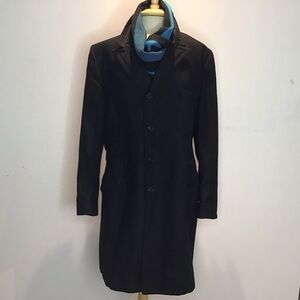 Eagle Clothes Black Wool Four Button MidLength Vintage Notch Collar Overcoat 44